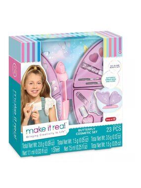 Make It Real Butterfly Cosmetic Set For Kids 23-Piece All-In-One Beauty Kit With